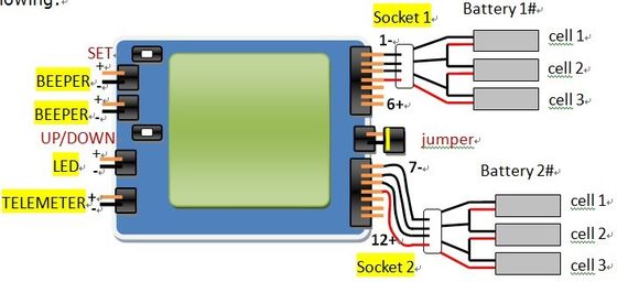 6S 12S LiPO accucellen Spanningsmonitor Monitoring System Custom